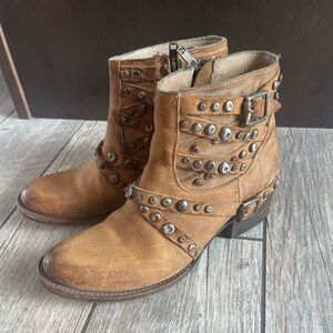 Freebird Booties Ankle Boots Leather Straps Studded Halo